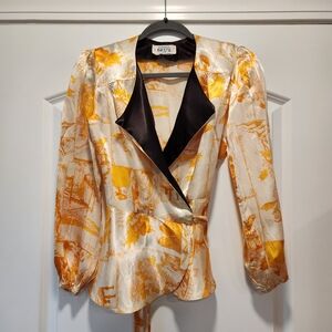 VINTAGE ORIENTAL WRAP BLOUSE ACETATE APPROX. SIZE SMALL
